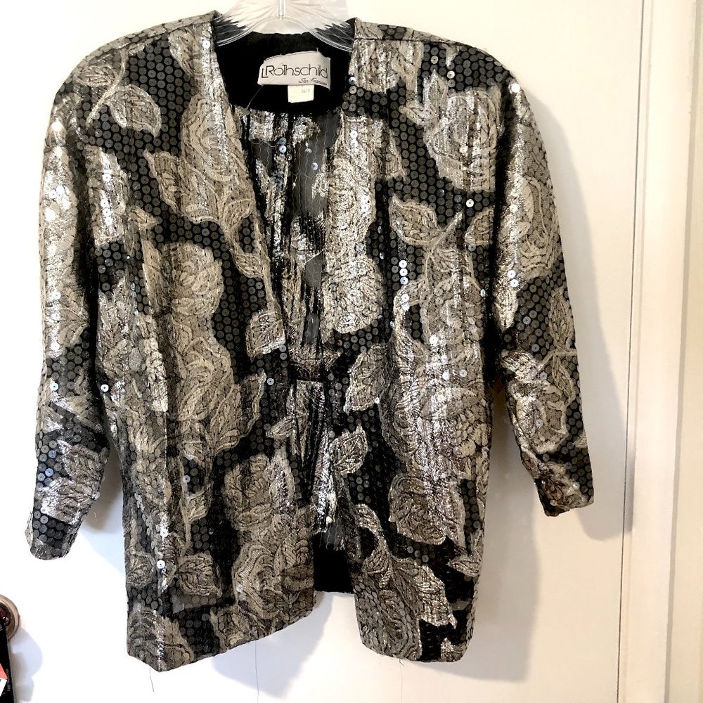 Vintage L Rothschild San Francisco Sequin Jacket Black & Silver Size S NWOT